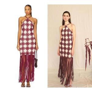 SAYLOR Dragana Dress in Maroon & Ecru